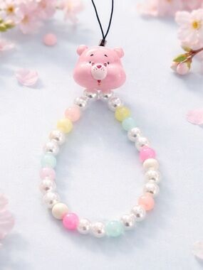 Cute Pink Care Bear Beaded Phone Charm Bracelet for Kids